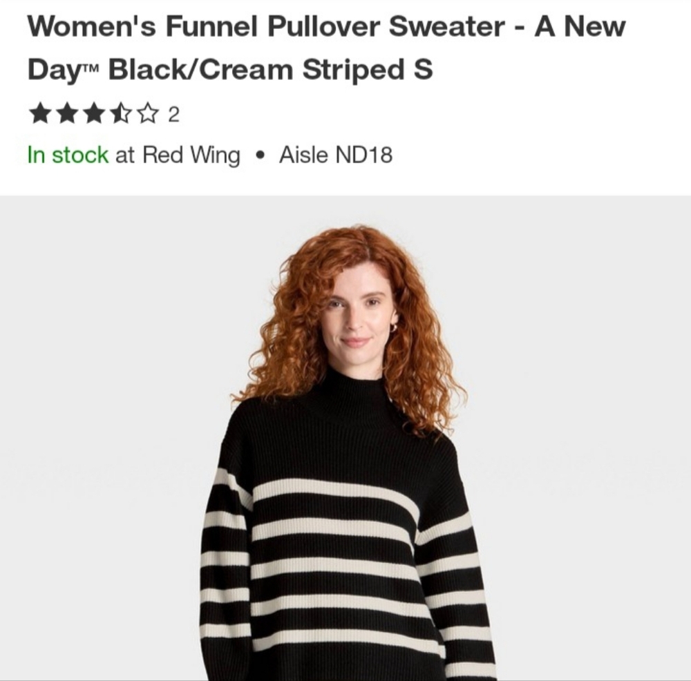 A New Day Black and Cream Striped Turtleneck Sweater